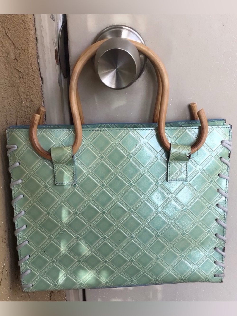 Samantha Thavasa Mint Green Patent Leather Satchel Bag